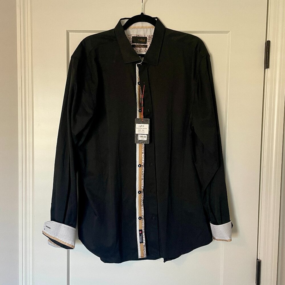 Buckle Jacquard Shirt Eight X mens shirt Black 3XL slim fit New